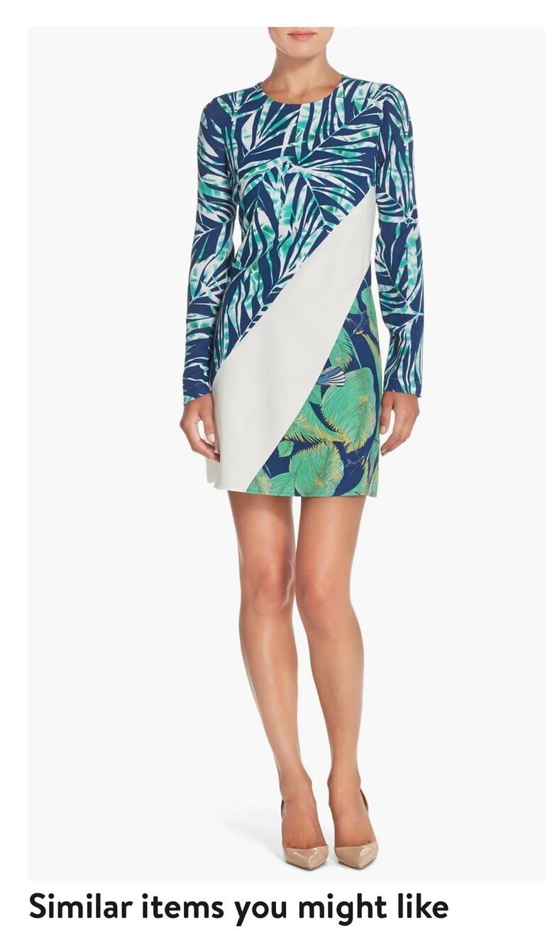 BCBGMaxazria 'Tilli' Green and Blue Leaf Print Crepe Shift Dress Woman Small